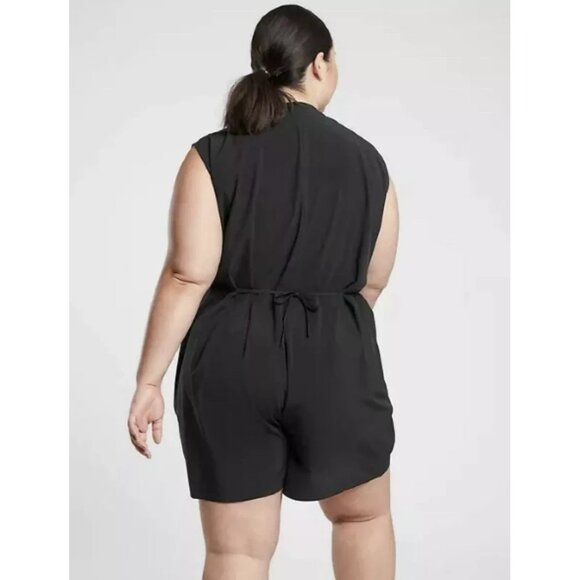 Athleta Marlow Romper Black 1X Sleeveless V-Neck Pockets NEW - Picture 3 of 16